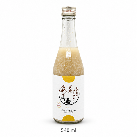 Kamiakari brown rice amazake, 540 ml bottle on a white background.