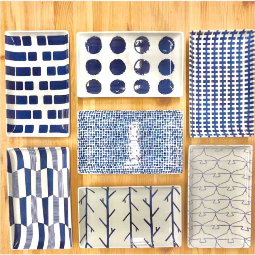 Plates "HASAMI ware Rectangle" (Set of 7 with different patterns) -波佐見焼 長角皿 7点セット-2
