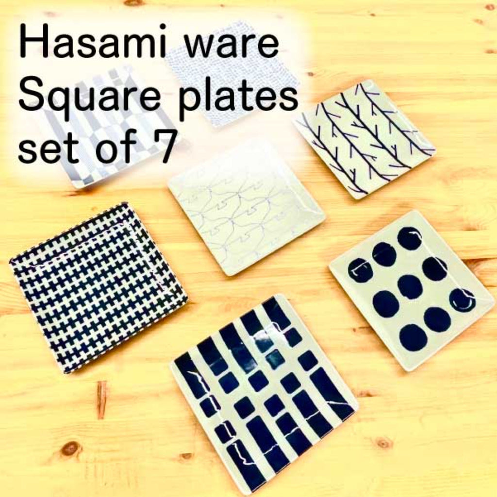 【NATURAL69】Plate "HASAMI ware Square" (Set of 7 with different patterns) -波佐見焼 角皿 7点セット-